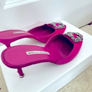 Hangisimu Satin Crystal Buckle Mules Pink
